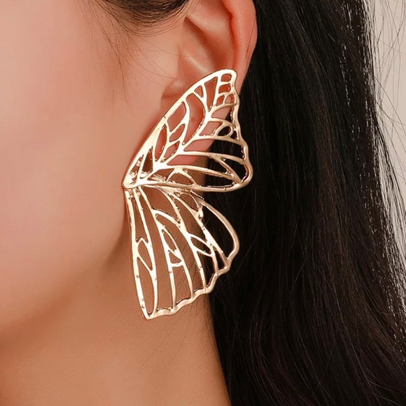 Gold Butterfly Wing Earrings - Picture 1 of 7